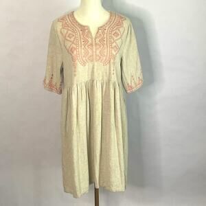 Hidden Alley linen embroidered womens dress Size L boho western cowgirl feminine